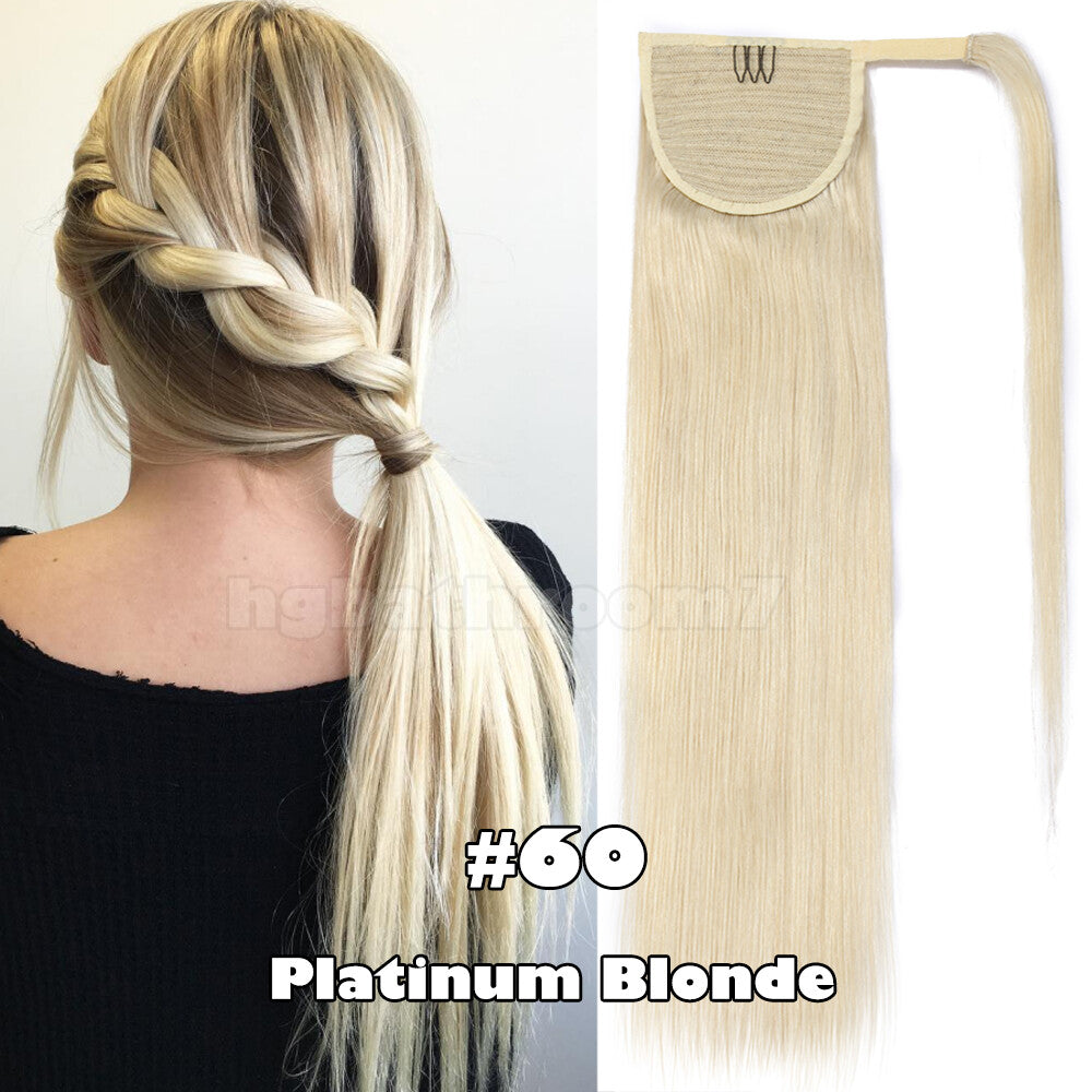 100% Human Hair Ponytail Extensions Clip-In Wrap Around Hairpiece