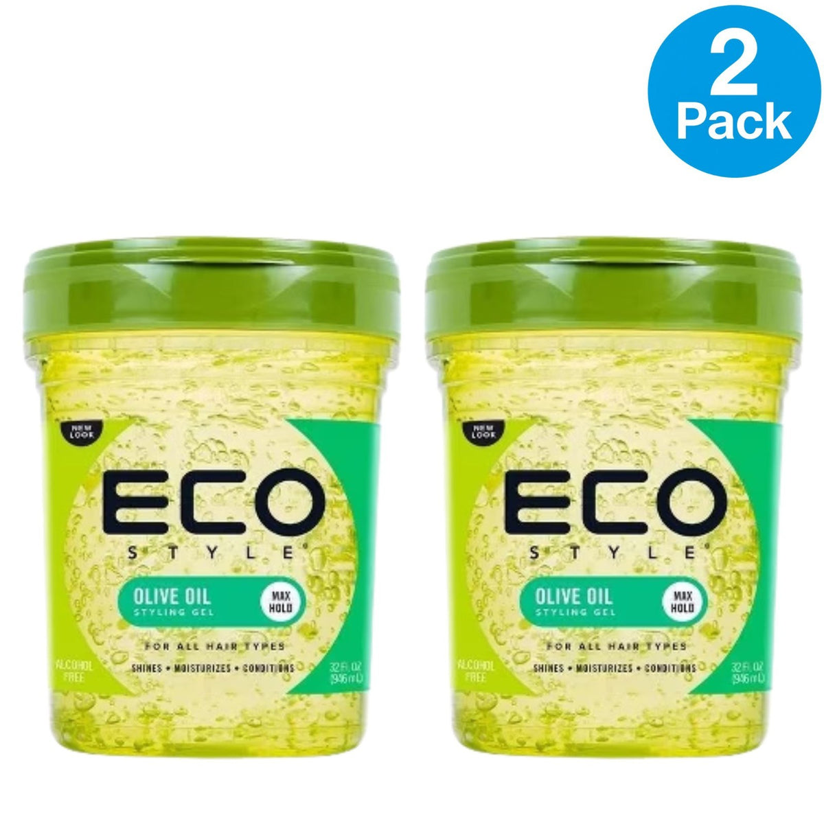 Eco Style Olive Oil Styling Gel Max Hold 32oz Two Pack - Alcohol-Free Hair Gel