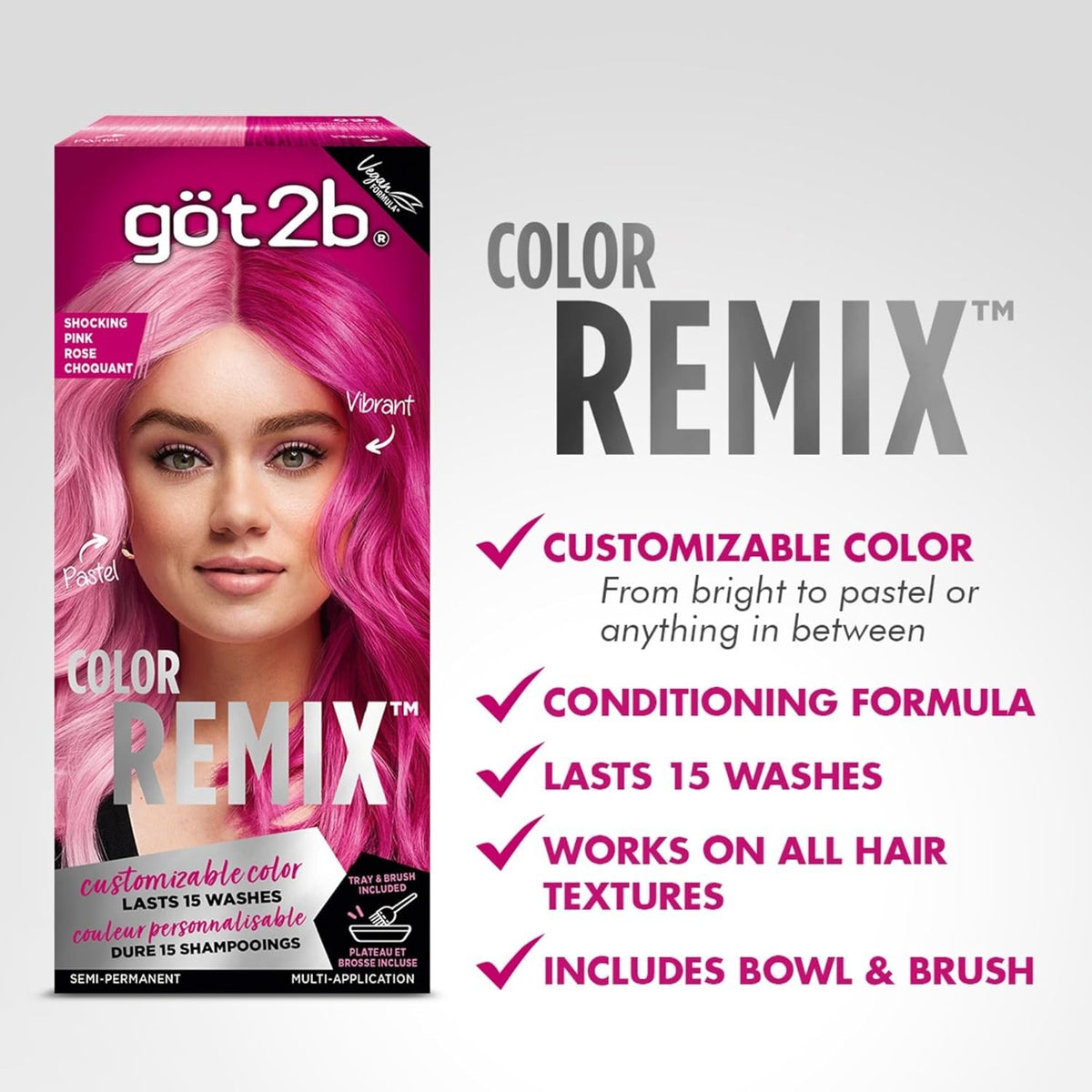 Semi-Permanent Hair Color Kit - Customizable Vibrant Pink Shade