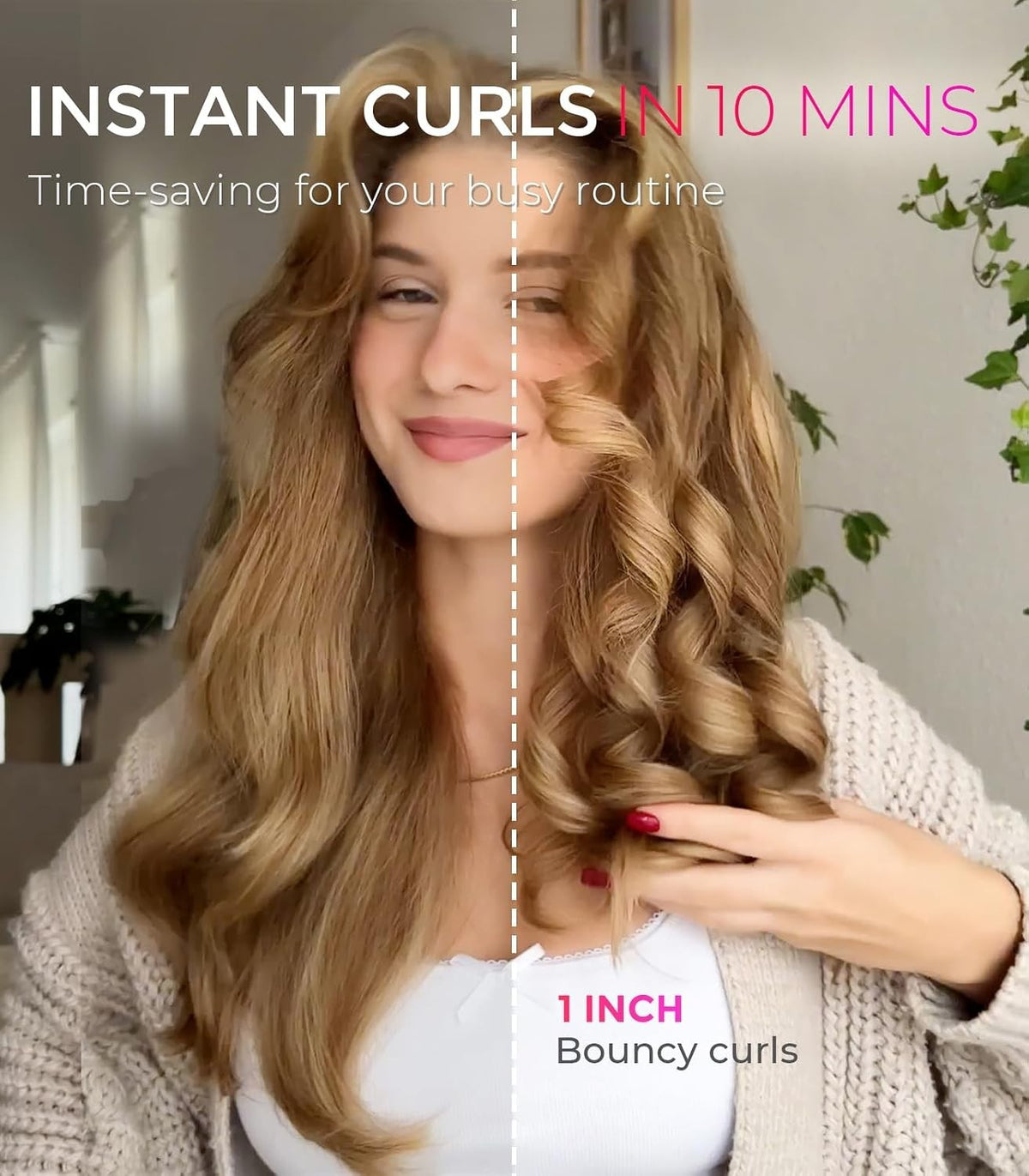 1-Inch Tourmaline Ceramic Curling Iron with Anti-Scald Safety - Pink Finish