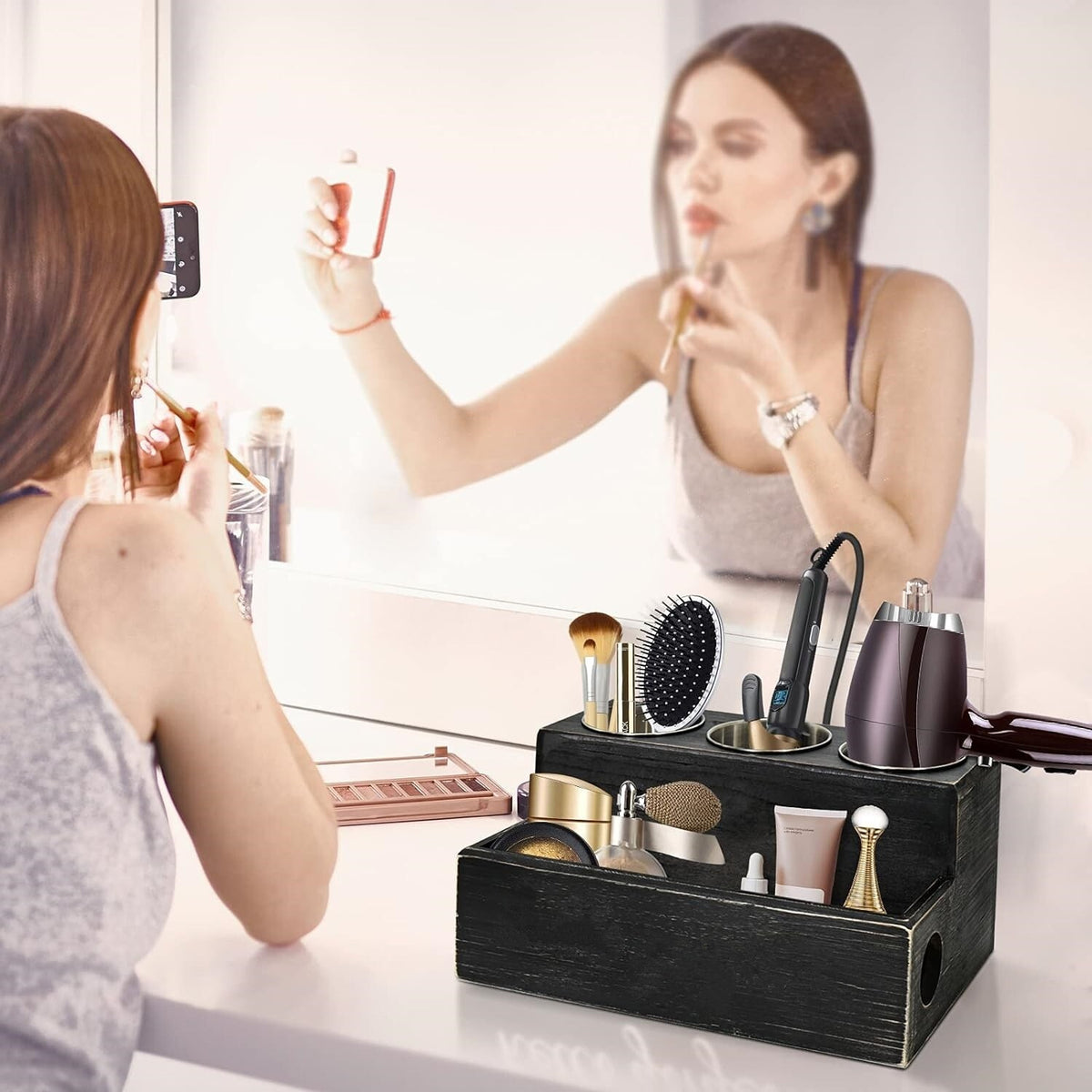 Hair Dryer Organizer Stand with Multiple Compartments for Salon & Bathroom