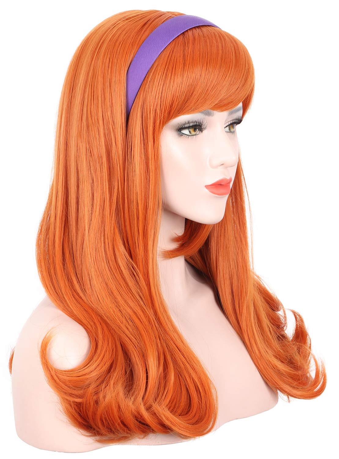 Adult Women Long Curly Orange Wig with Bangs for Halloween Cosplay