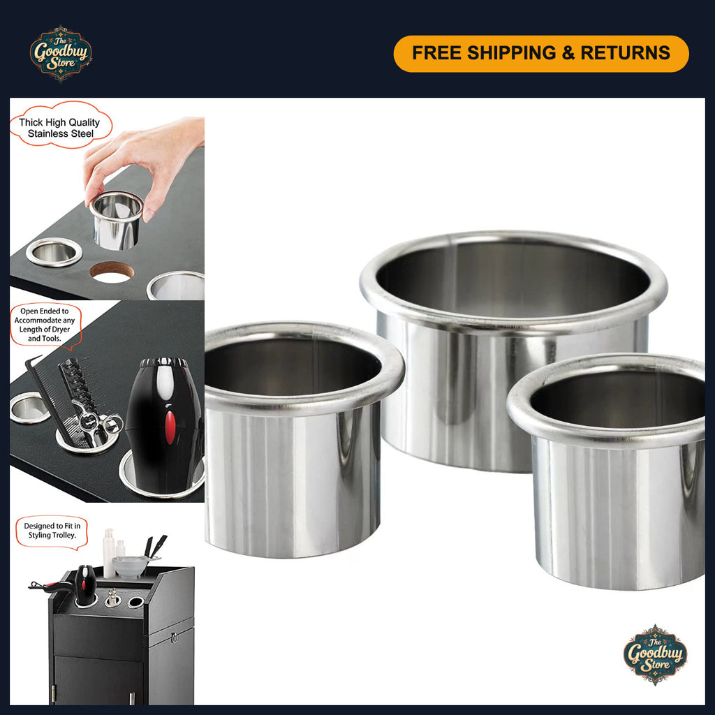 Stainless Steel Hair Tool Organizer Canister Set for Curling Iron & Dryer