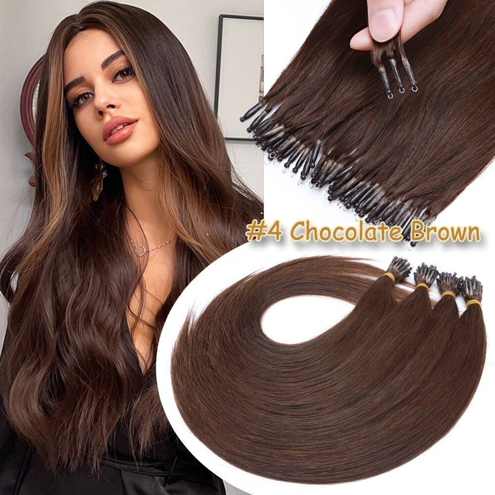 150Pcs Thick Remy Human Hair Extensions Nano Ring Micro Loop Beads - Multiple Colors & Lengths