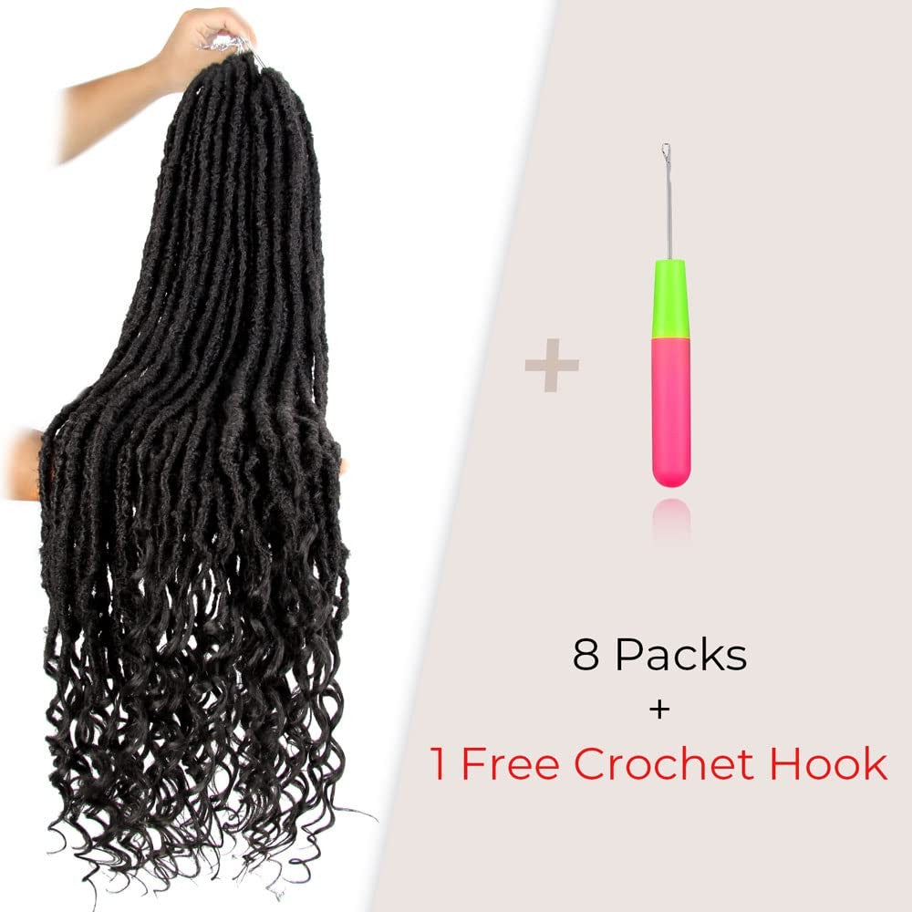Long Faux Locs Hair Extensions 36 Inch Pre-Looped Curly Ends Goddess Style - 8 Packs