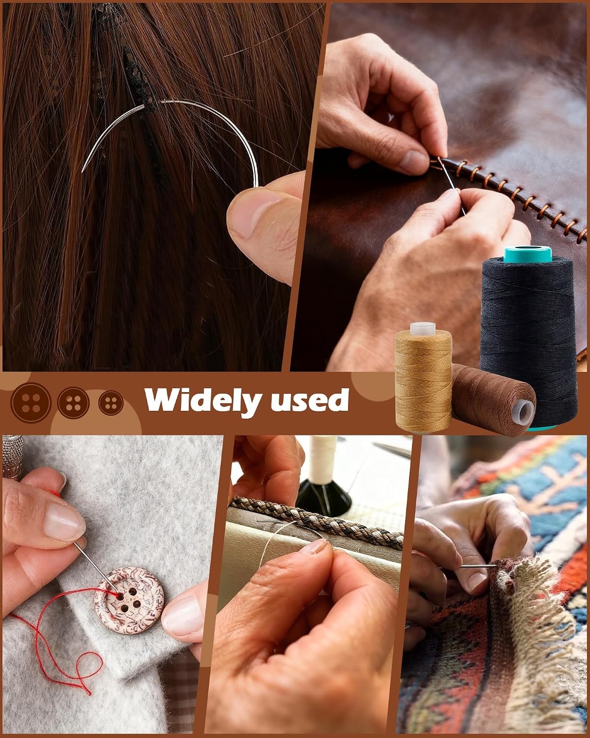 Hair Extension Thread Kit with Needles & Pins for Wig Weaving - Black