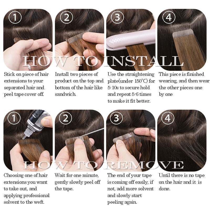 Remy Human Hair Extensions Skin Weft Tape-In Full Head Set - Brown & Black Shades