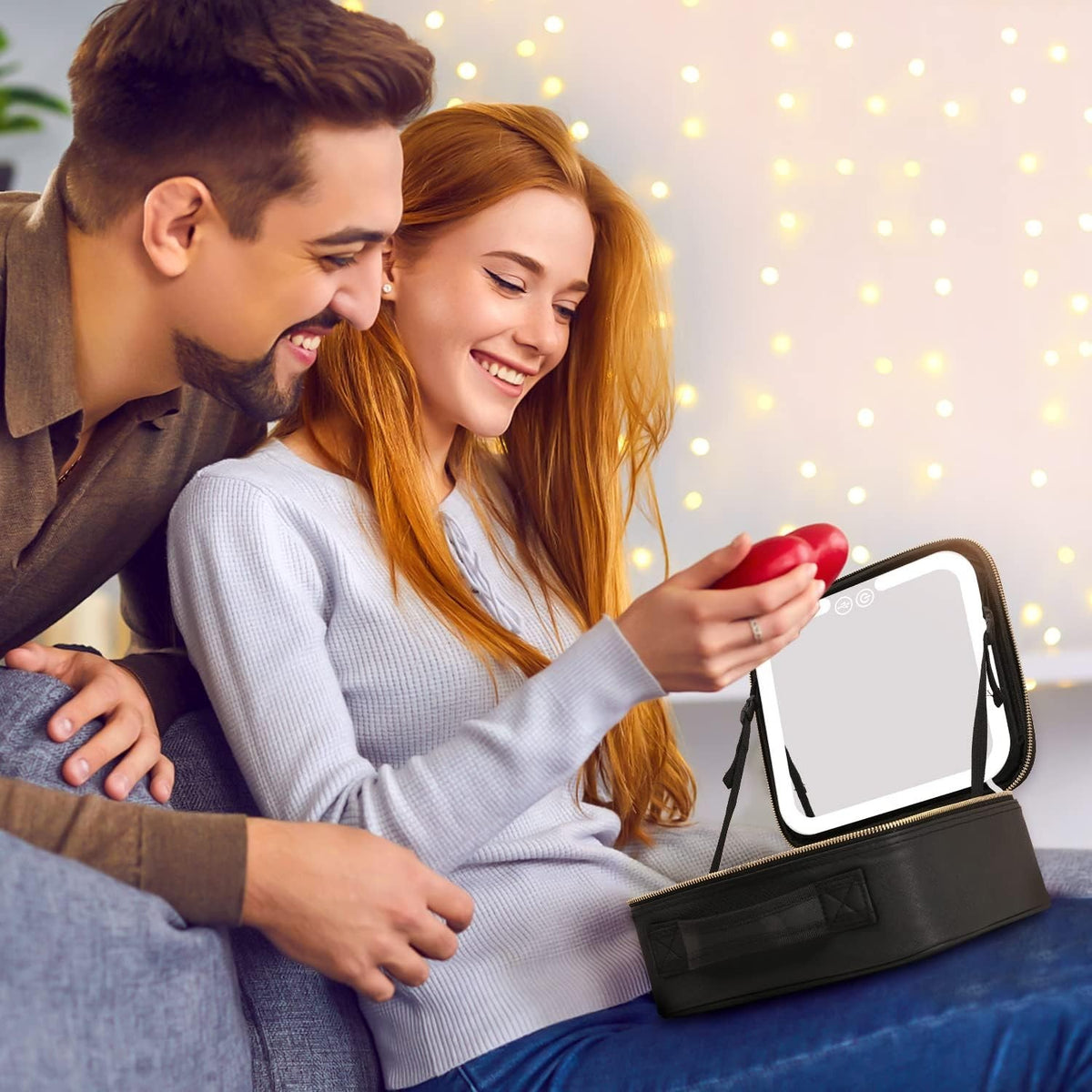 Travel Makeup Bag with LED Lighted Mirror and Adjustable Compartments