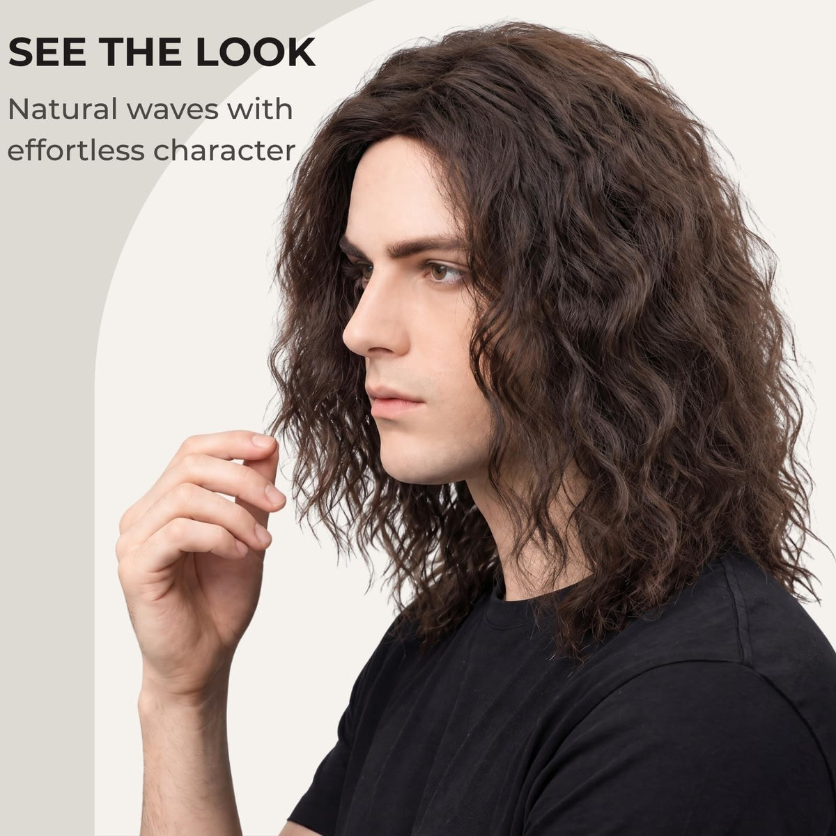 Men's Brown Wavy Costume Wig - Natural Look, Heat Resistant Synthetic Hair