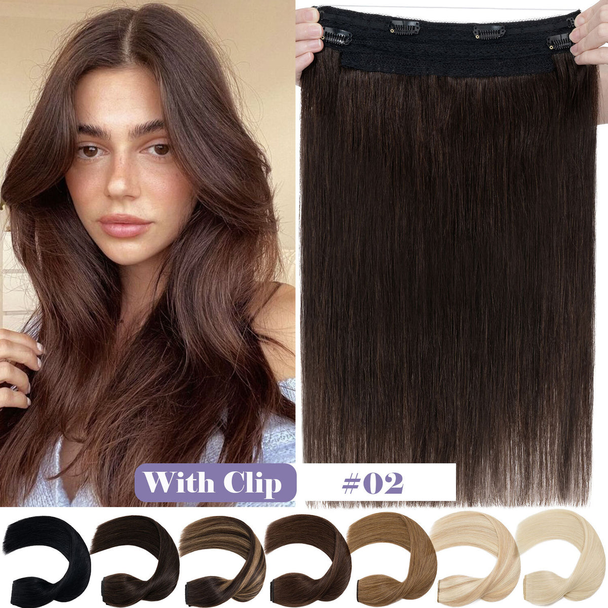 Wire-In Human Hair Extensions with Clips - Thick & Natural Look, 12-22 Inches