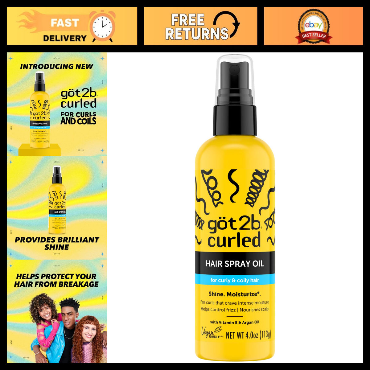 Curly Hair Spray Oil for Frizz Control & Nourishing Scalp, 4oz - Pack of 6