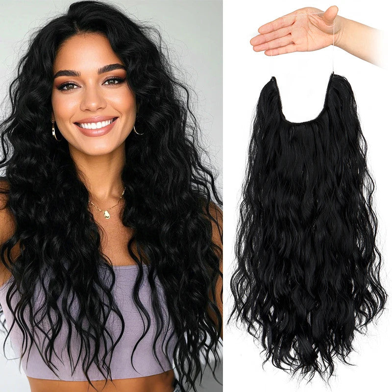 Lightweight Water Wave Curly Hair Extensions - Synthetic Fluffy Hairpiece