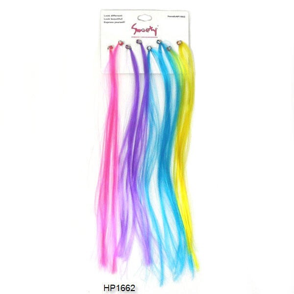 16-Piece Synthetic Hair Extensions with Clips & Gem Stones - Solid Colors