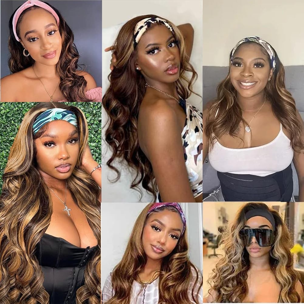 16-Inch Body Wave Wig with 150% Density - Brazilian Virgin Hair Headband Style