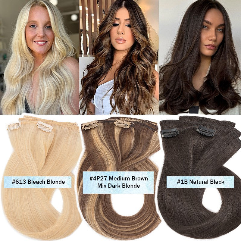 Invisible Clip-In Hair Extensions Full Head Set - Real Remy Human Hair