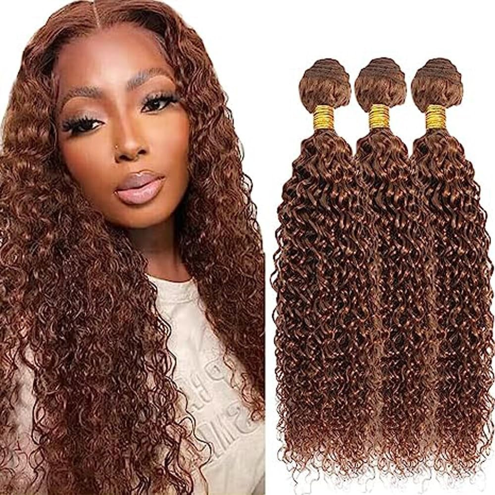 18-22 Inch Water Wave Human Hair Bundles - 3 Pack, Unprocessed Remy Brown