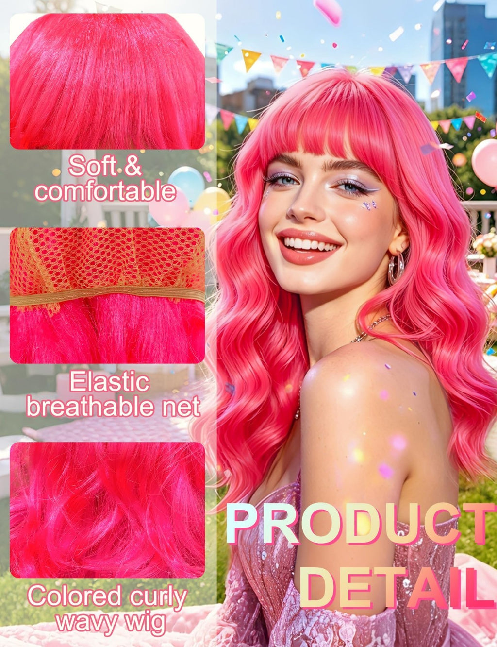 Colorful Long Curly Wig Set with Sunglasses for Women – Party & Costume