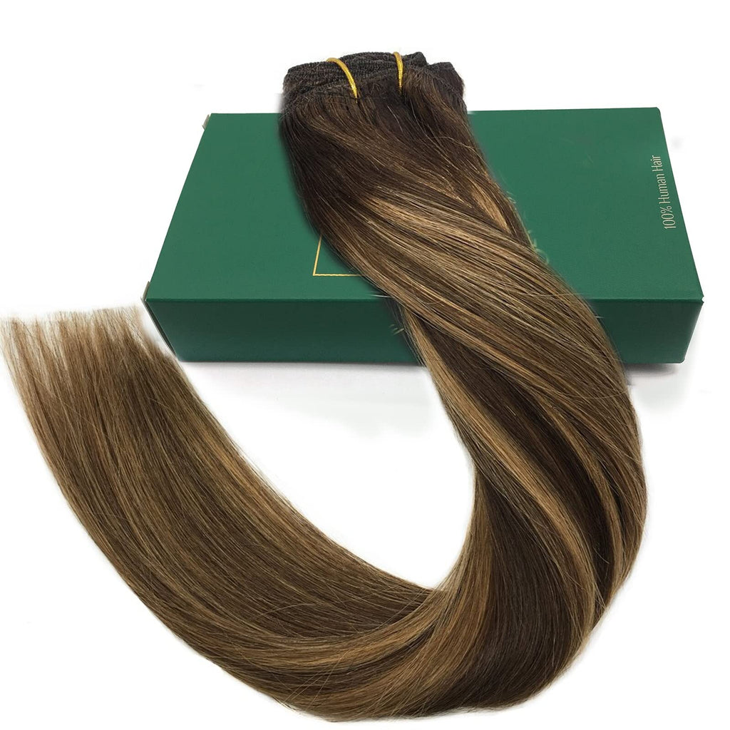 Clip-in Hair Extensions for Women, Real Human Hair, 16 Inch Long, 7pcs