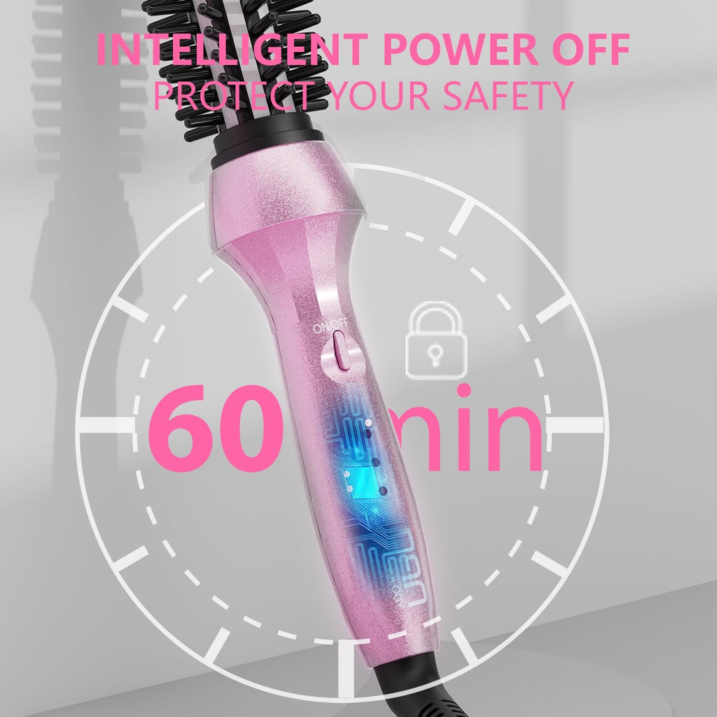 Heated Curling Brush for Short Hair - Adjustable Temperature, Fast Heating, Anti-Scald Bristle