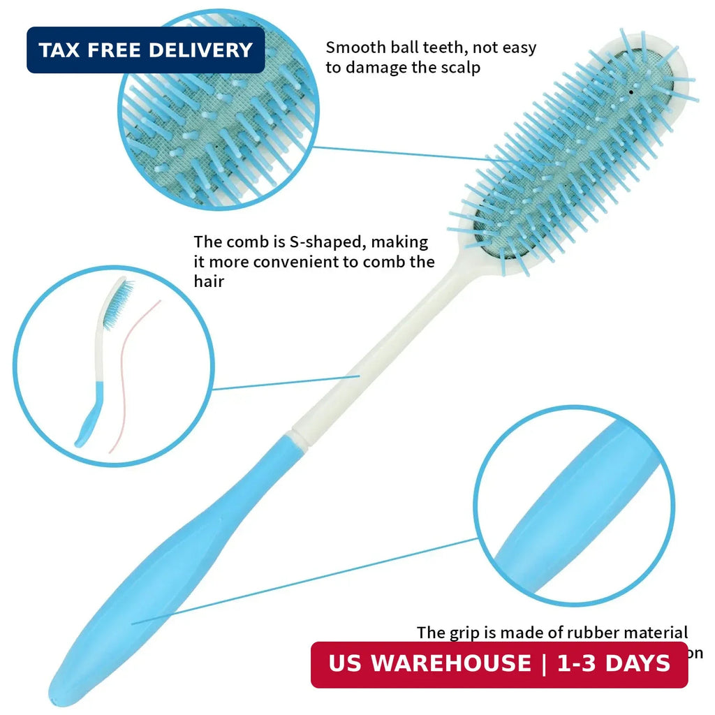 Long Reach Handled Hair Comb and Brush Set for Elderly & Disabled