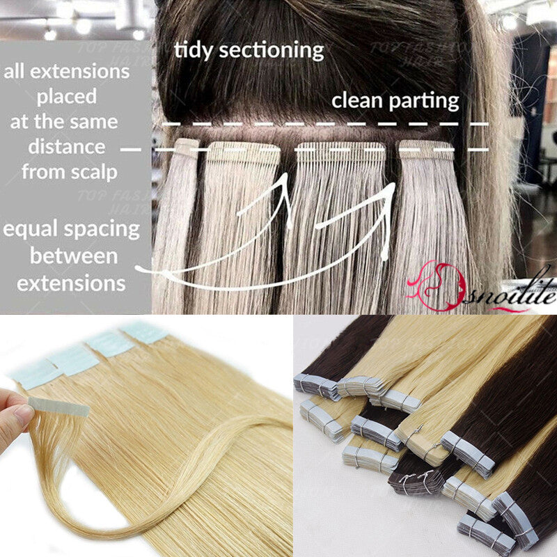 Remy Human Hair Extensions Tape-In Full Head Highlight 100% Thick & Natural