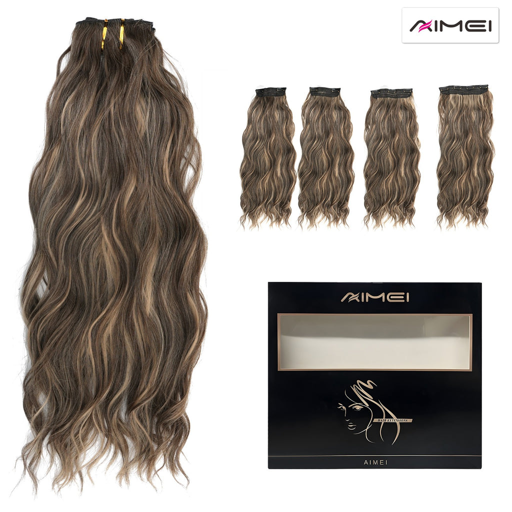 Clip in Hair Extensions 4 Pack 20 Inch Curly Synthetic Wavy Hair Pieces
