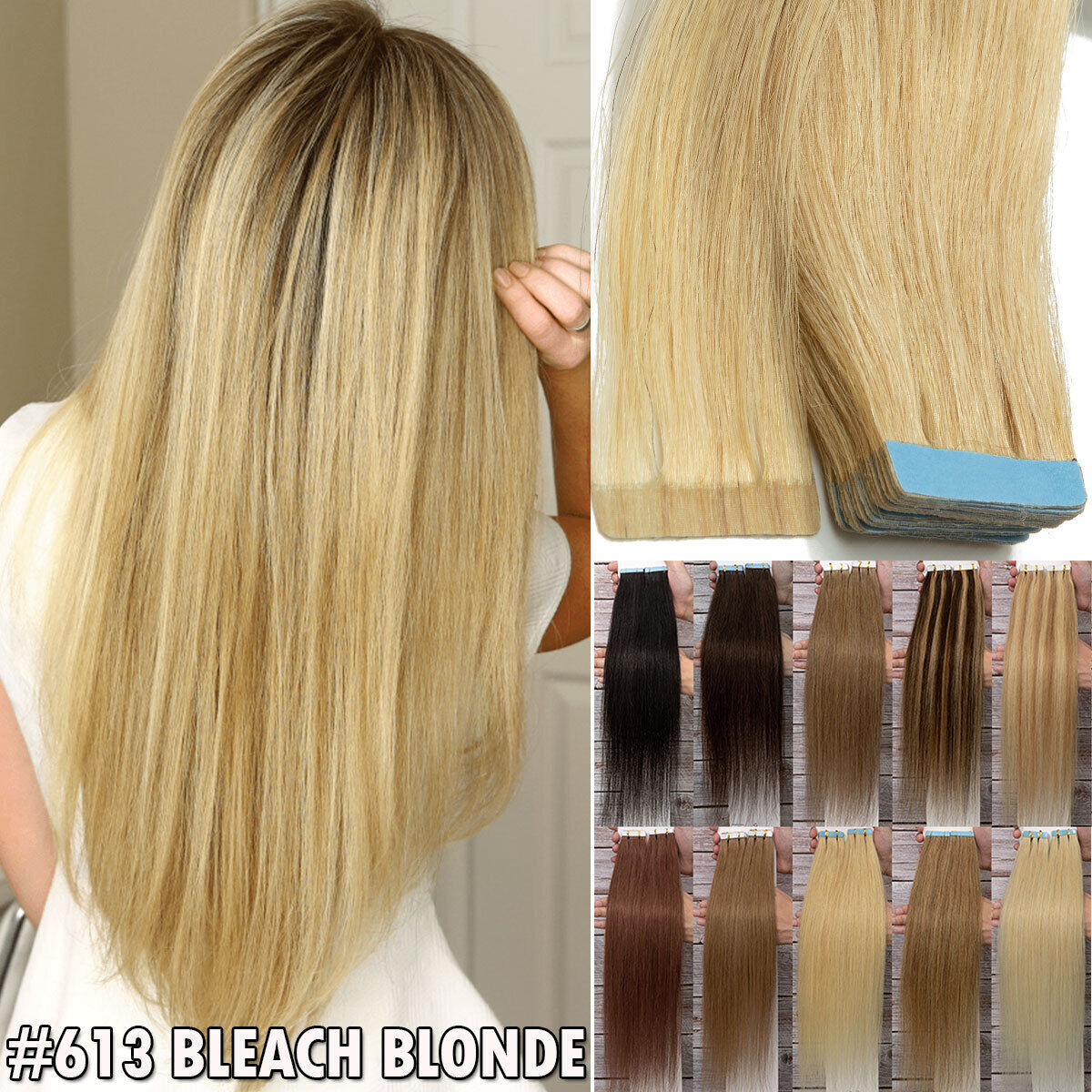 Human Hair Extensions Tape-In Full Head 22-Inch Balayage & Dark Colors