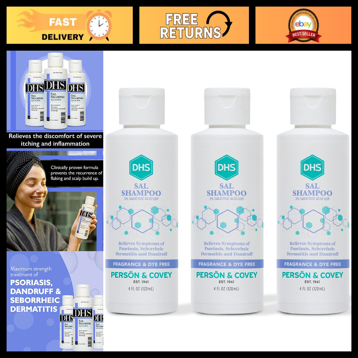 Medicated Psoriasis Eczema Dandruff Shampoo - Fragrance-Free 4 oz Relief