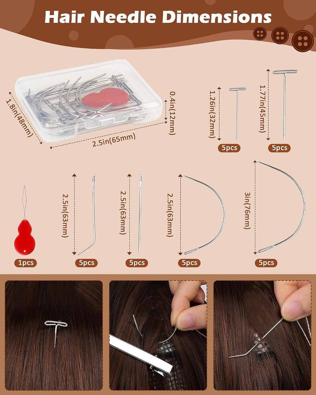 Hair Extension Thread Kit with Needles & Pins for Wig Weaving - Black