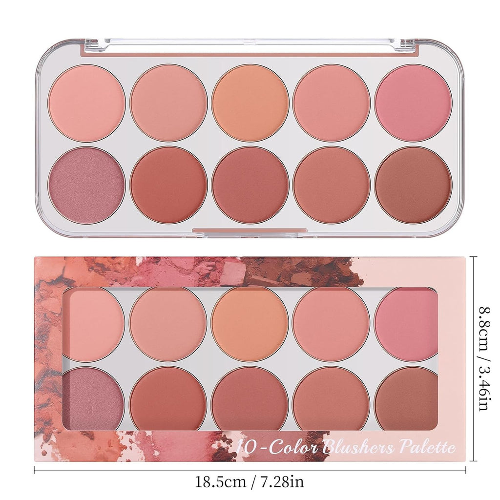 10 Color Long Lasting Face Blush Palette for Cheeks - Lightweight Makeup