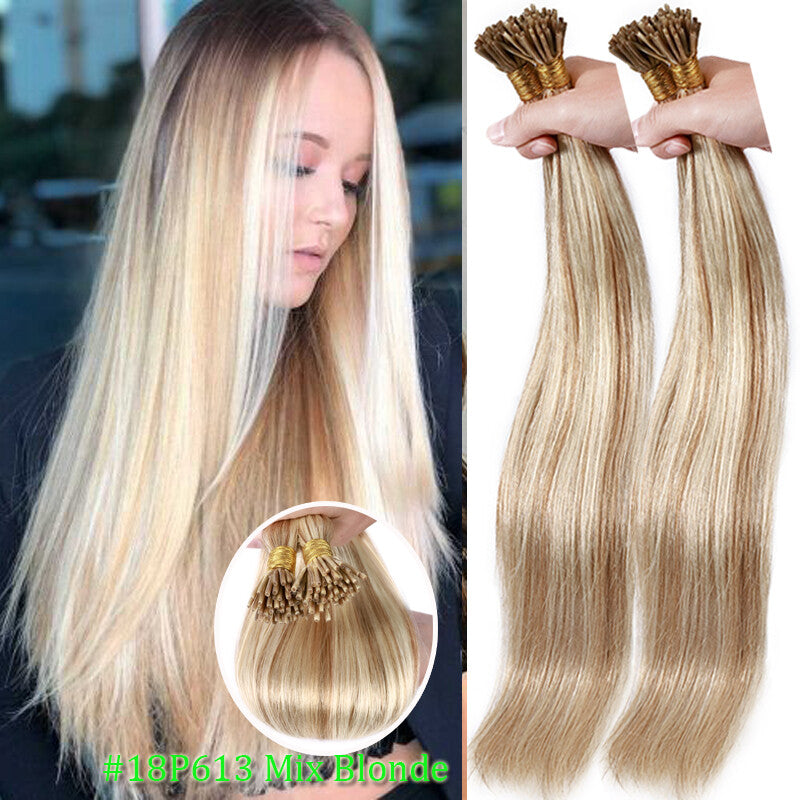 Remy Human Hair Extensions Micro Tip I Tip Keratin Bond 50-200 Strands