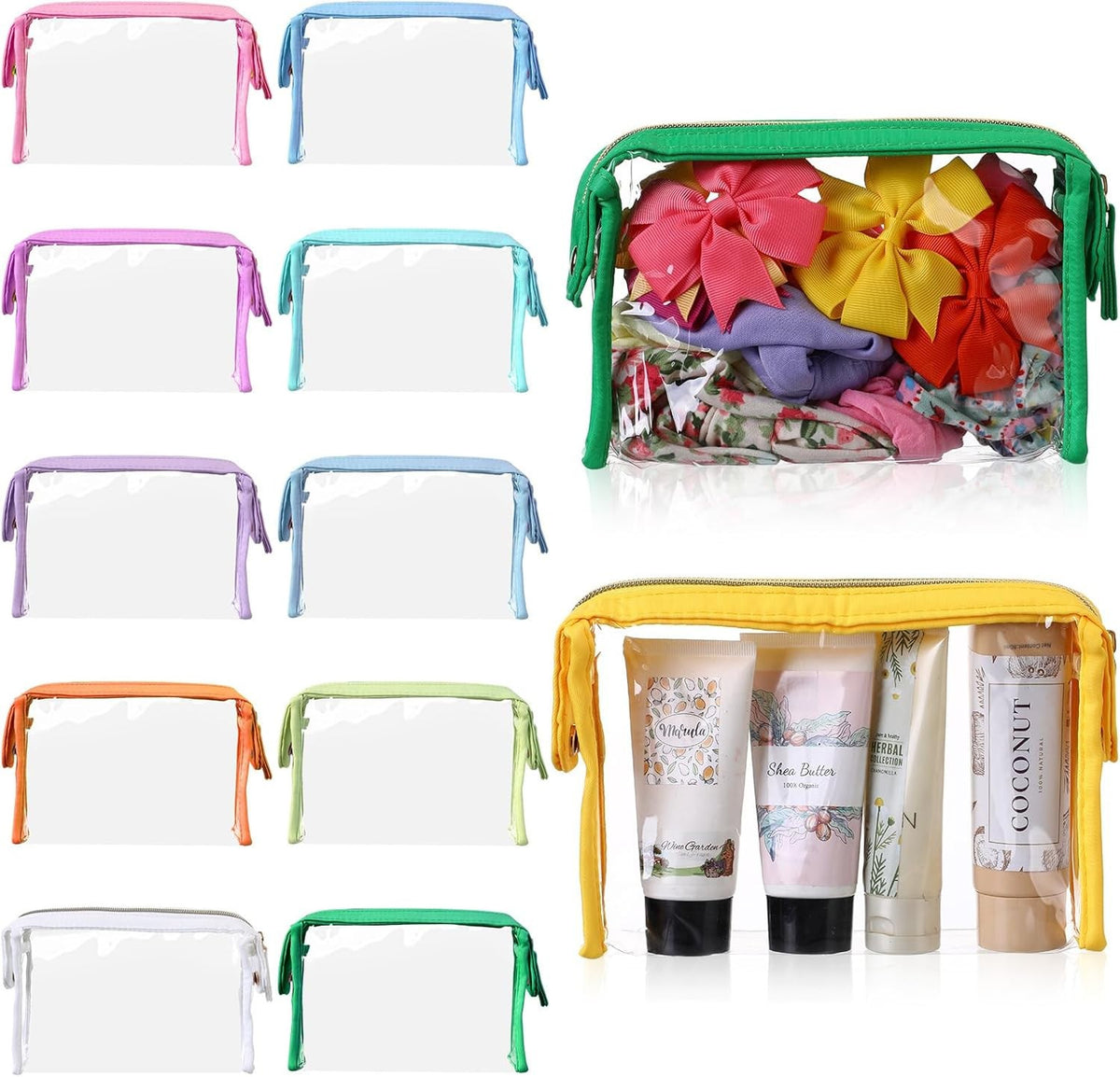 12 Pack Clear Waterproof Travel Toiletry Bags Organizer Assorted Colors