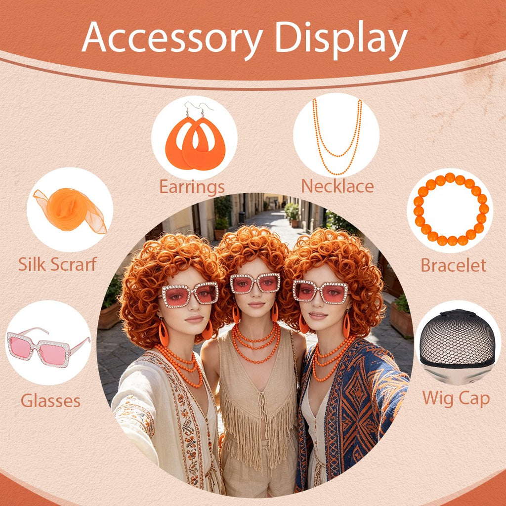 Women's Short Orange Wavy Cosplay Wig with Accessories - Halloween Costume