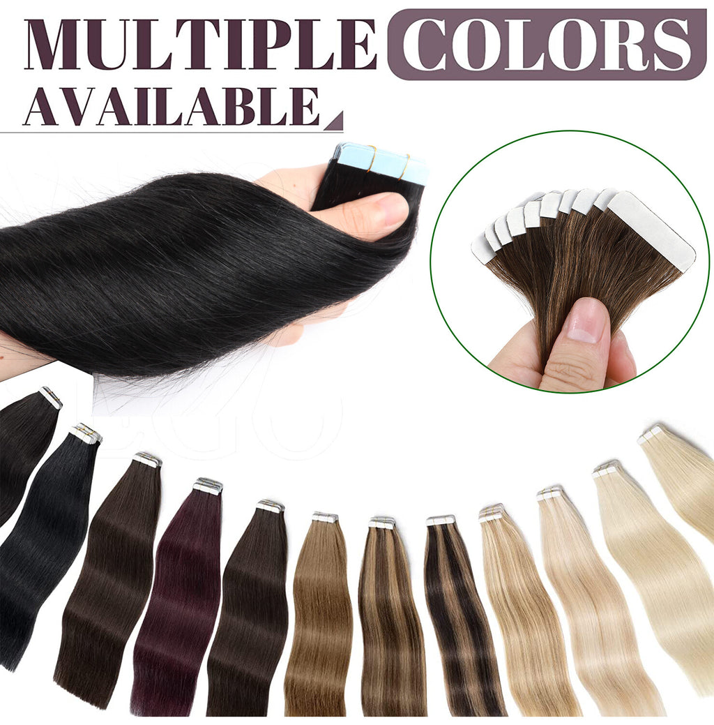 Russian Tape-In Human Hair Extensions - Thick Remy Hair, Multiple Colors & Lengths