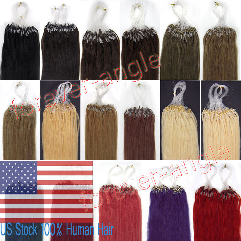 Micro Ring Loop Beads Hair Extensions - 100% Remy Human Hair, Straight, Multiple Lengths & Colors