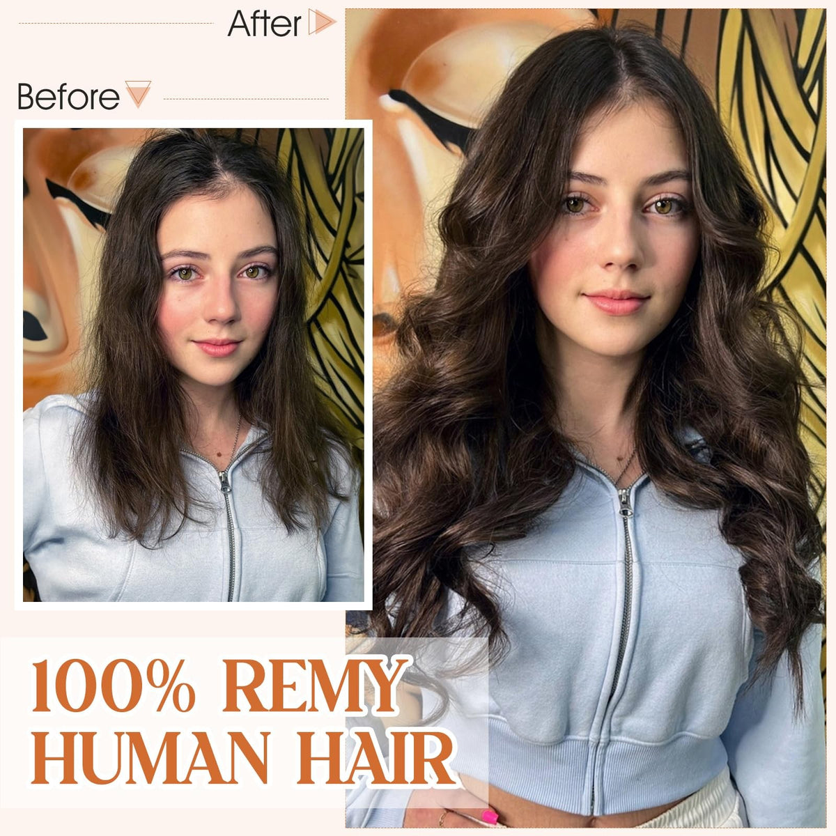 Wire Hair Extensions 16 Inch Medium Brown Dark Blonde Human Hair Voluminous Length