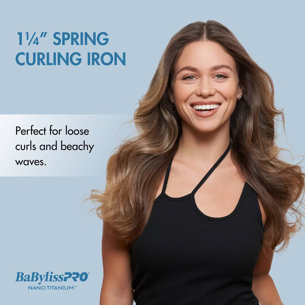 BaBylissPRO Nano Titanium 1.25-Inch Spring Curling Iron for Beachy Waves