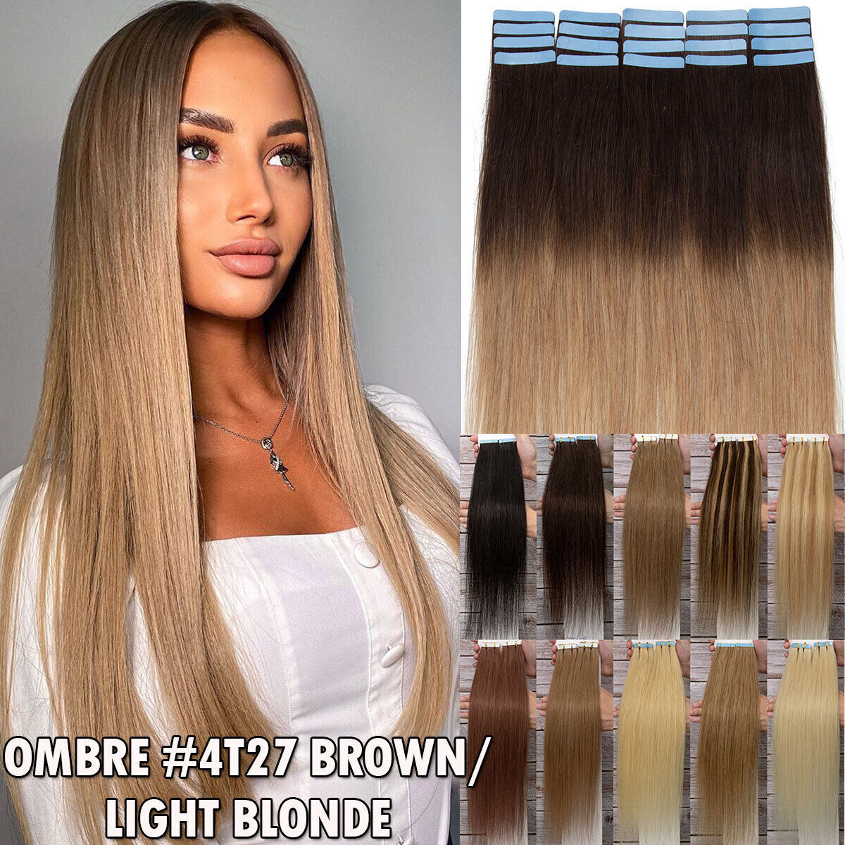 Ombré Tape-In Hair Extensions - 100% Remy Human Hair Full Head