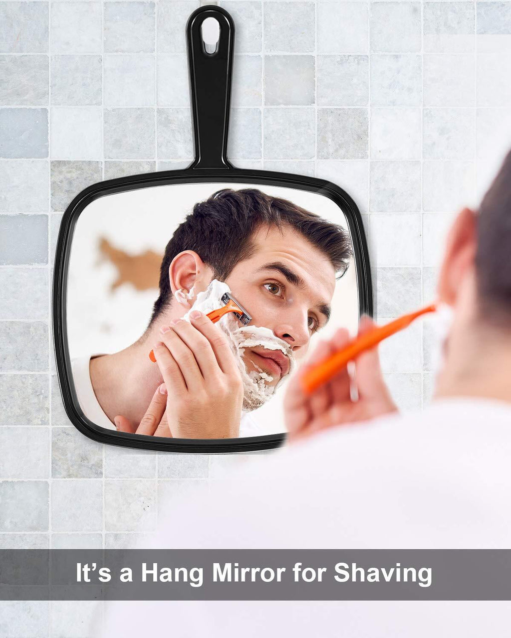 Large Handheld Mirror for Salon & Makeup - Black, 9.1 x 12.6 Inches