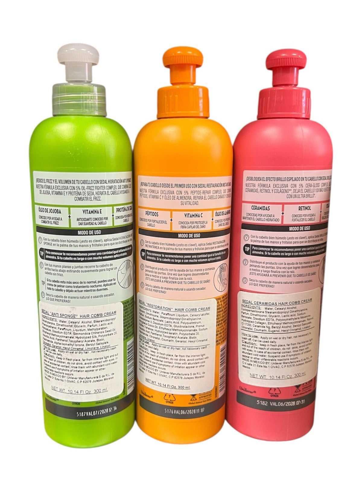 Sedal 3-Pack Hair Leave-In Cream with Ceramides - Anti-Frizz Restorative Shine 300ml