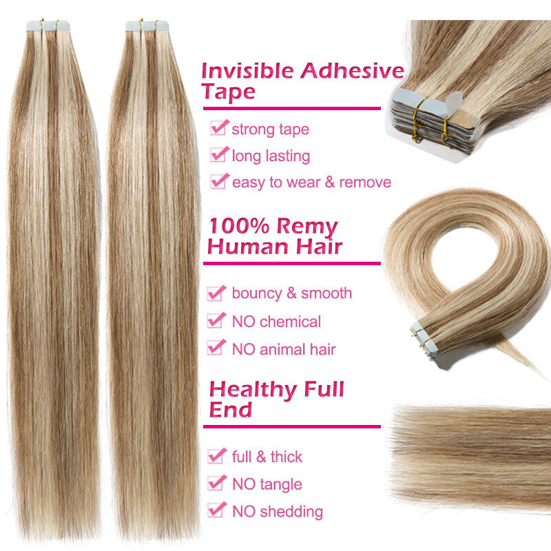 Seamless Tape-in Hair Extensions - Skin Weft, Thick, Real Human Hair