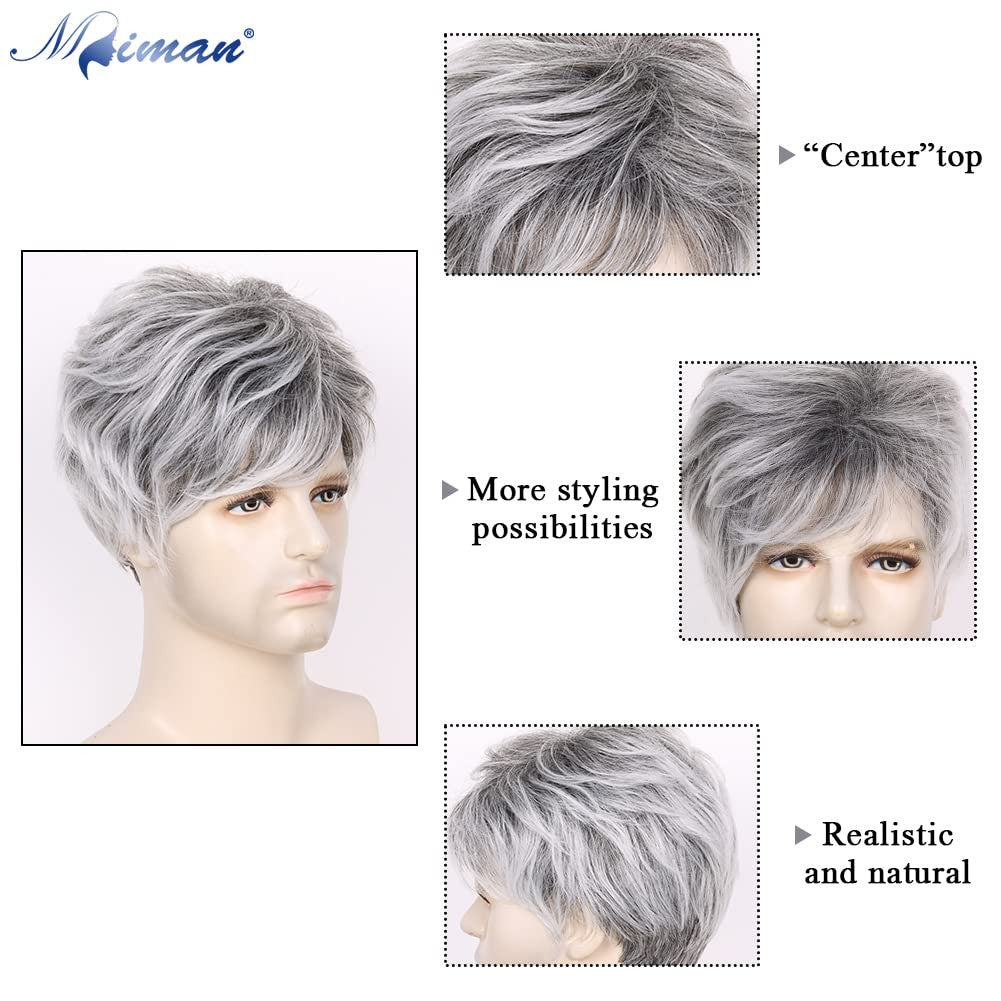 Men's Short Gray Synthetic Wig for Natural Look & Cosplay
