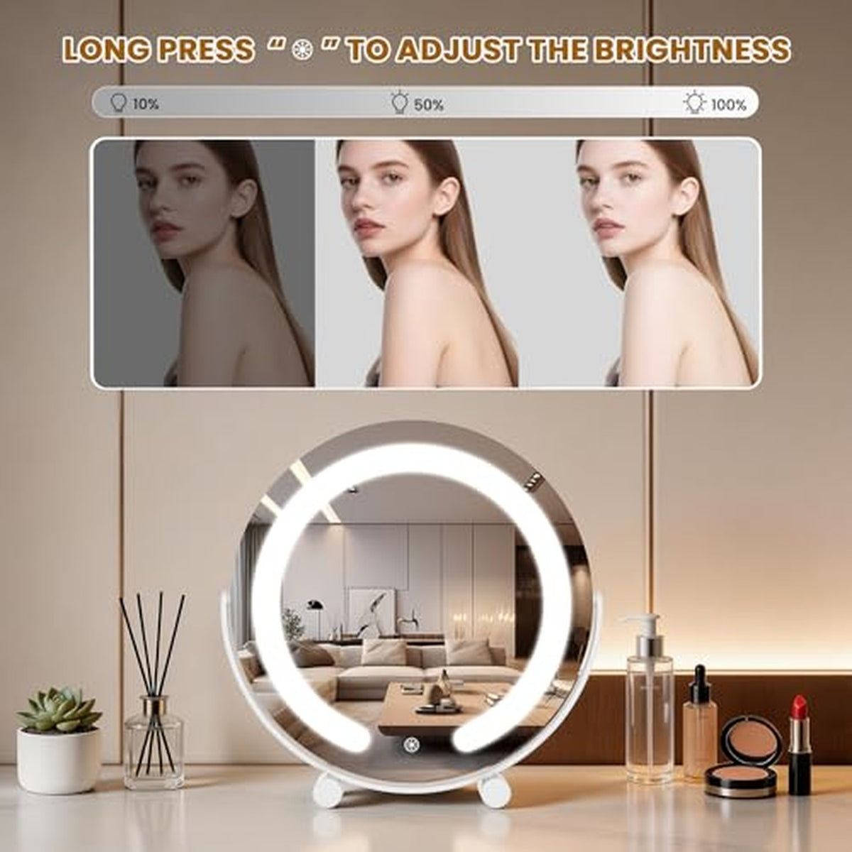 Vanity Mirror with Lights 12” LED Makeup Mirror with 3-Color Dimmable Lighting