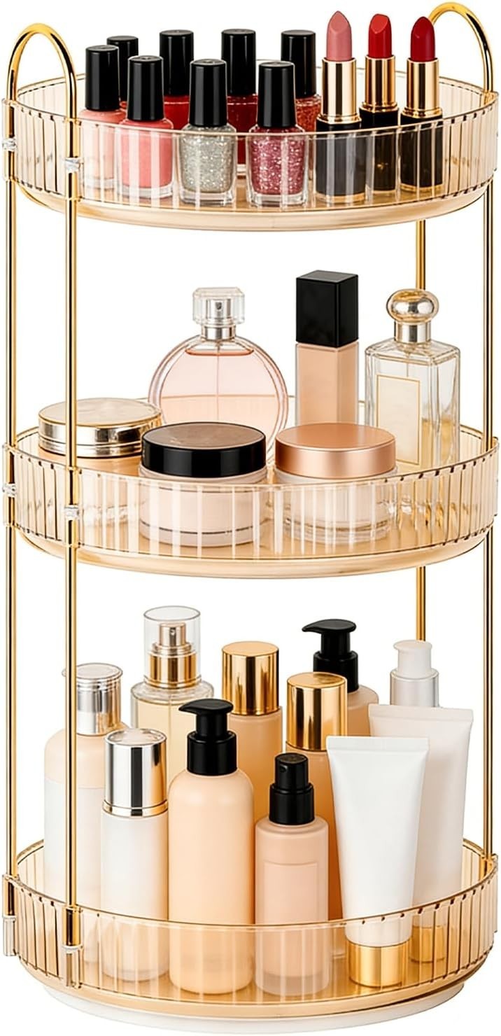360 Degree Rotating Makeup Organizer 3-Tier Cosmetic Storage Stand