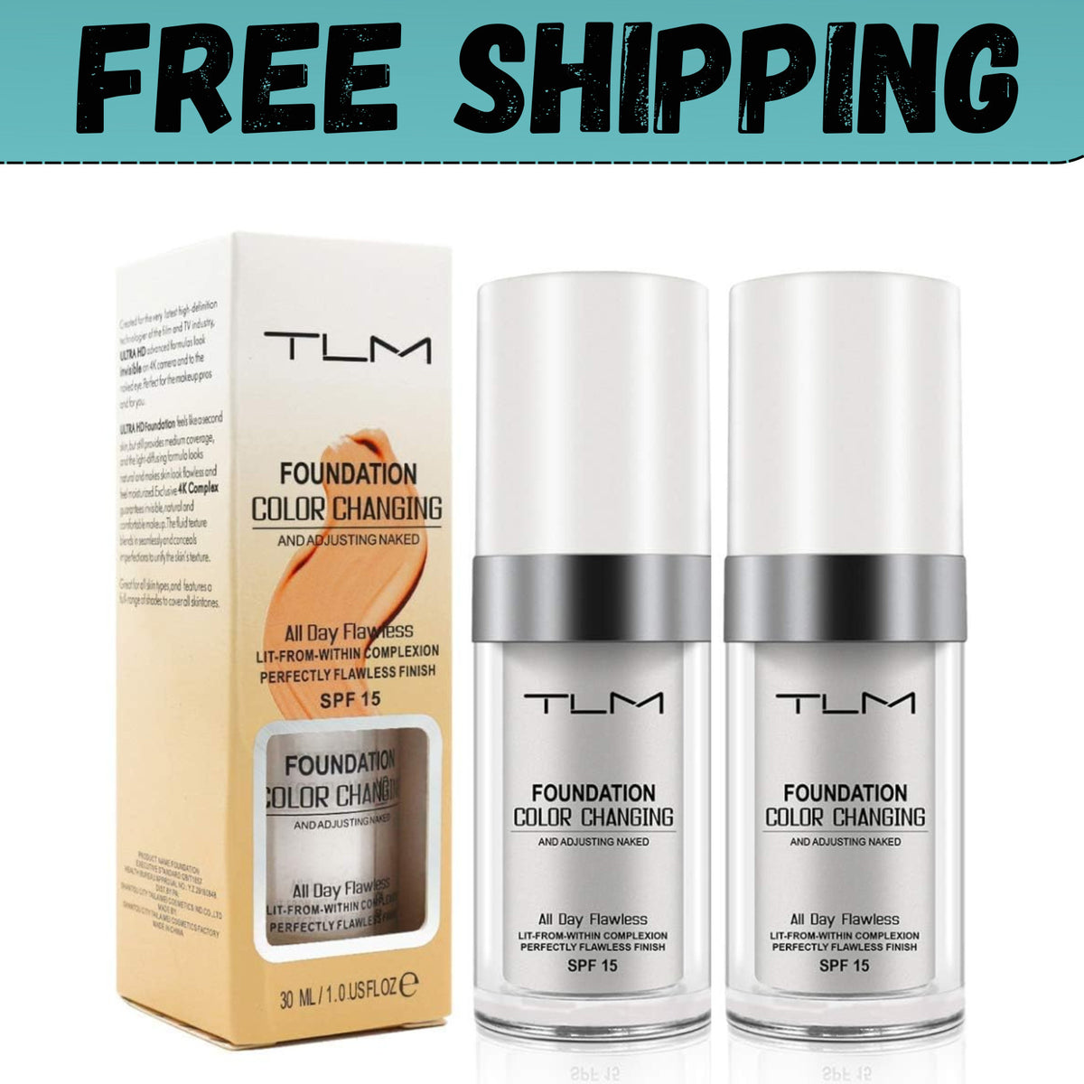 Color Changing Liquid Foundation with SPF15 - Moisturizing, Natural Finish, 2 Pack