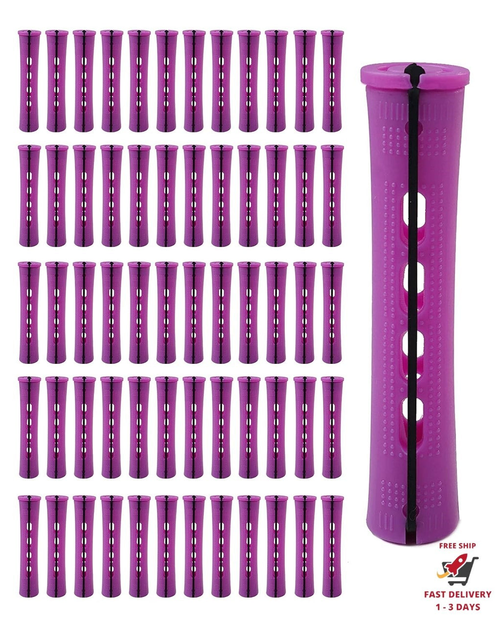 60 Purple Hair Perm Rollers for Natural Hair, Reusable & Safe