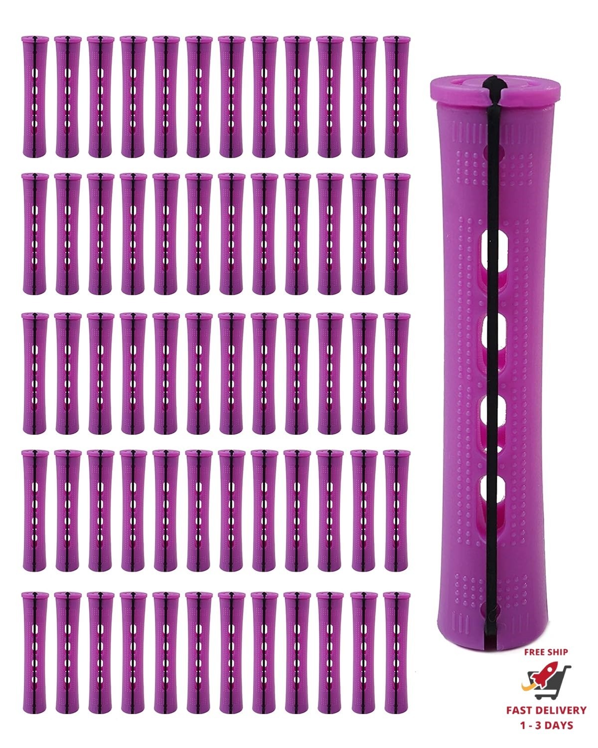60 Purple Hair Perm Rollers for Natural Hair, Reusable & Safe