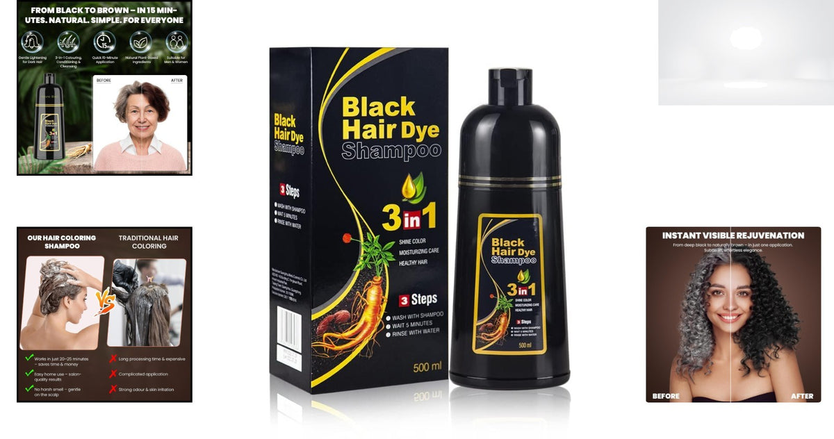 Black Hair Dye Shampoo for Gray Coverage 3-in-1 Natural Plant Formula 16.9oz