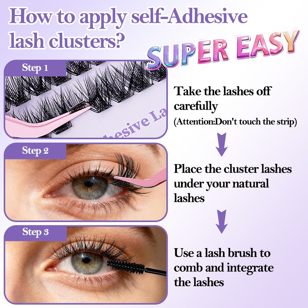 120 Pairs Self-Adhesive Wispy Lash Clusters with Tweezers - Natural Volume Eyelashes