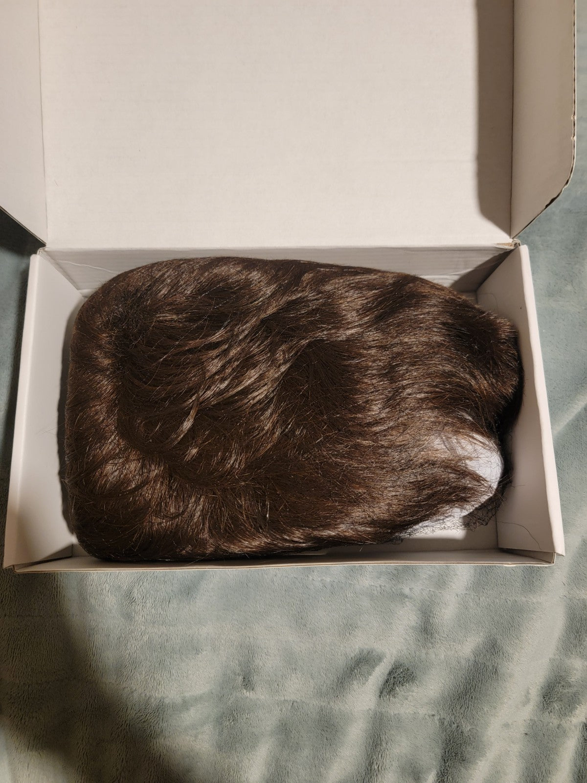 Short Human Hair Blend Wig with Bangs - Pixie Cut, Black Brown